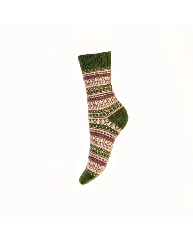 Women's quick - dry socks for water activitiesLadies Fair Isle Short Socks - Ivy Green