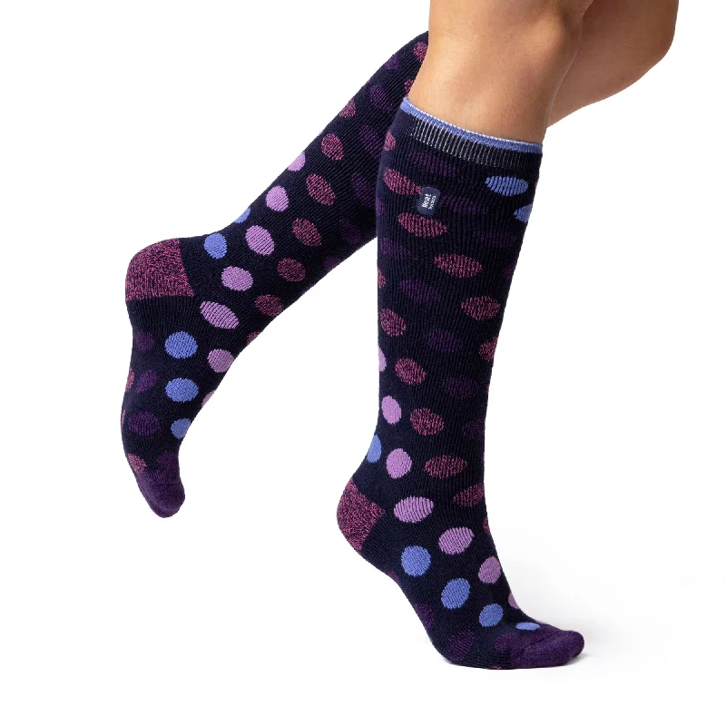 Women's sheer over - the - knee socks for a sexy appealLadies Lite Mahonia Long Socks - Navy Spots