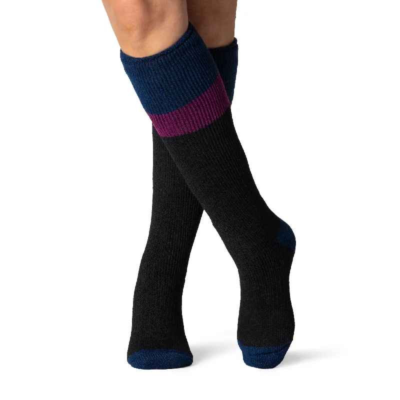 Women's cushioned sole socks for shock absorptionLadies Original Long Ski & Snow Sports Socks - Indigo, Fuchsia & Black