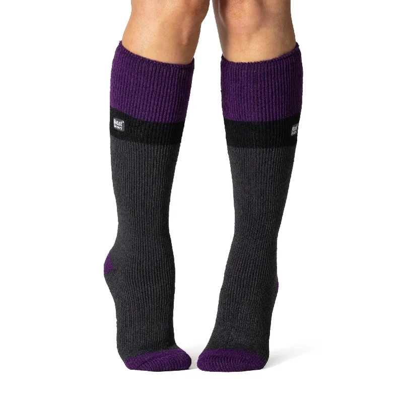 Women's nylon - reinforced socks for durabilityLadies Original Long Ski & Snow Sports Socks - Purple, Black & Charcoal