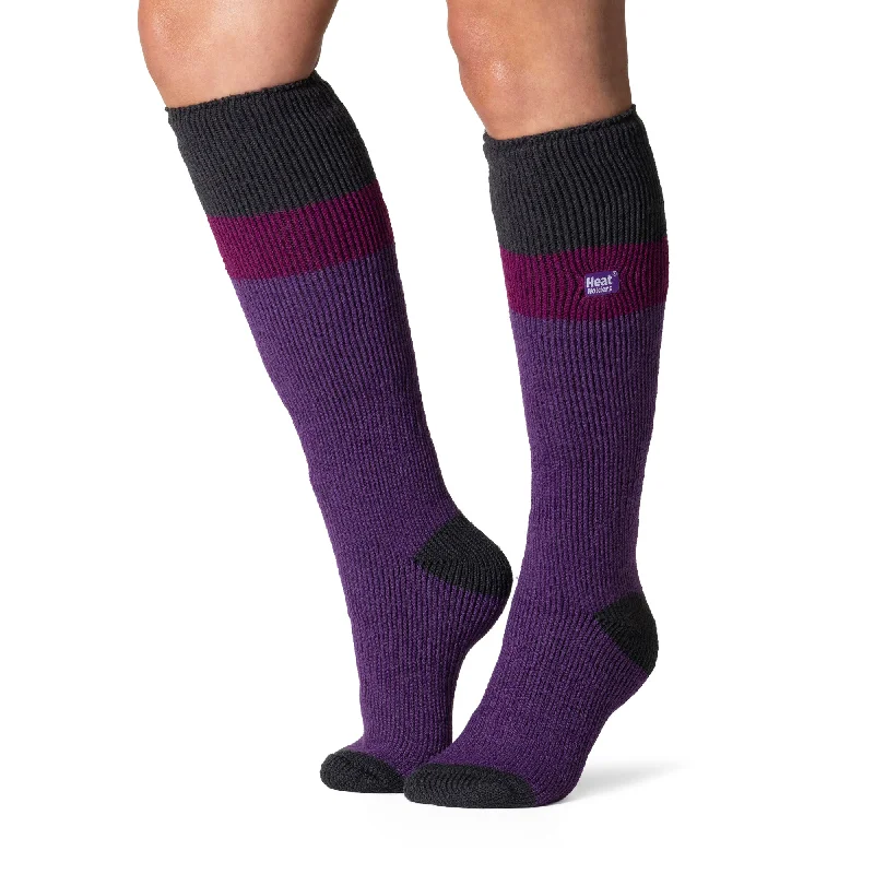 Women's ribbed knee - high socks for a classic lookLadies Original Long Ski & Snow Sports Socks - Charcoal, Fuchsia & Purple