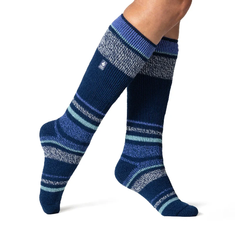 Women's no - show socks with a floral motifLadies Original Long Ski & Snow Sports Socks - Indigo