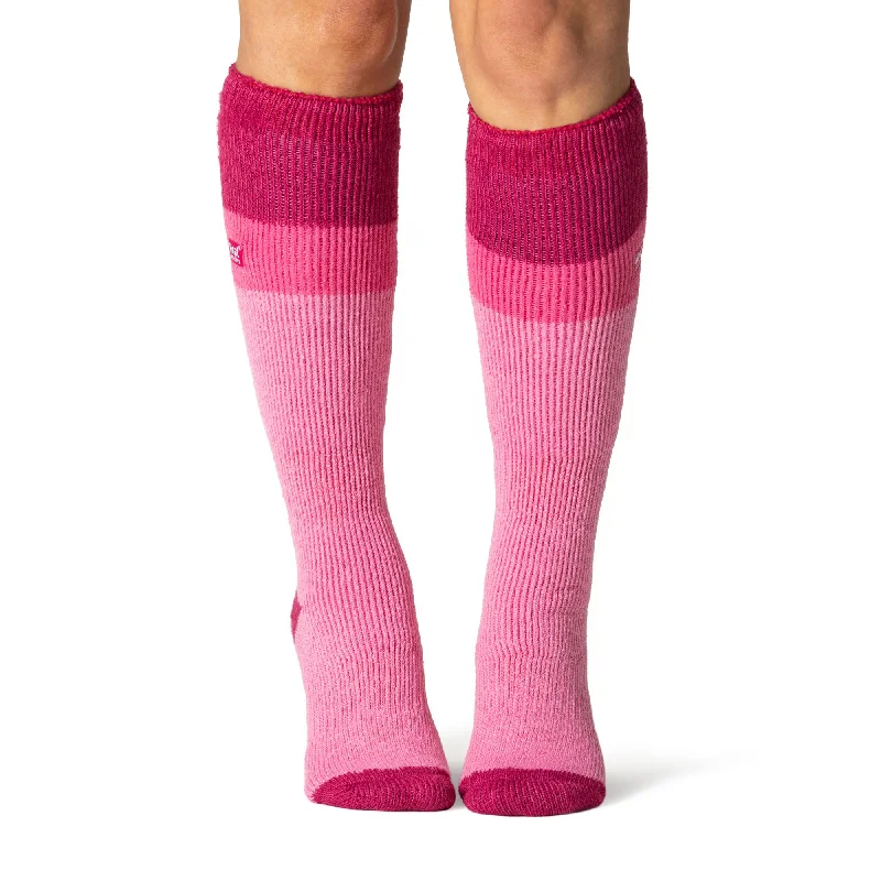 Women's cotton blend socks for breathabilityLadies Original Long Ski & Snow Sports Socks - Raspberry, Pink & Light Pink