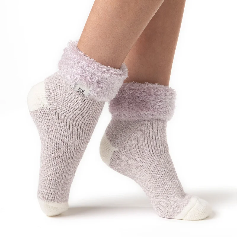 Women's satin - trimmed socks for a touch of eleganceLadies Original Sleep Socks with Turnover Feather Top - Mauve & Cream