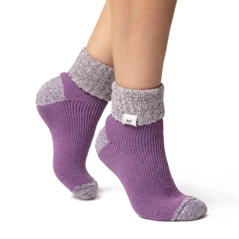 Women's bamboo fiber socks for eco - friendlinessLadies Original Sleep Socks with Turnover Rib Top - Lilac & Grey