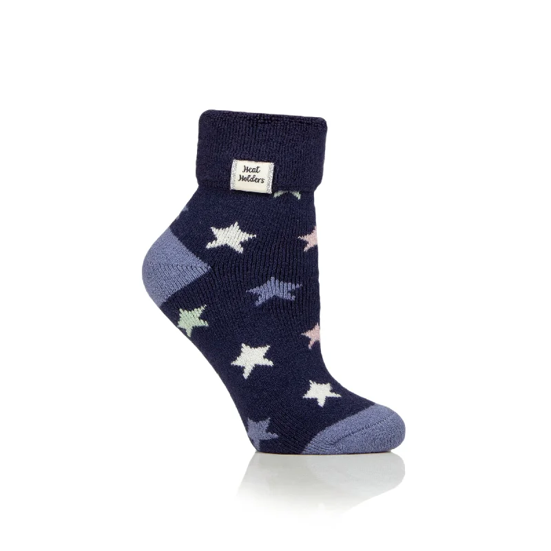 Women's crew socks with a polka - dot printLadies Lite Jacquard Lounge Socks with Turnover Top - Maisie Stars