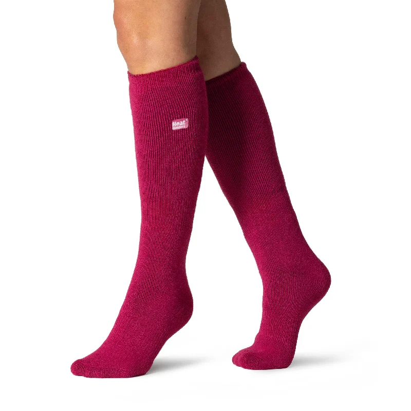 Women's over - the - calf socks with a stripe designLadies Lite Clover Long Thermal Socks - Raspberry