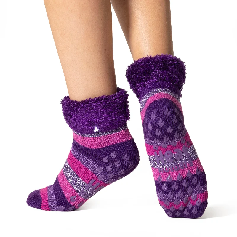 Women's anti - odor socks for long - day freshnessLadies Original Jo Lounge Socks with Turnover Top - Pink & Purple