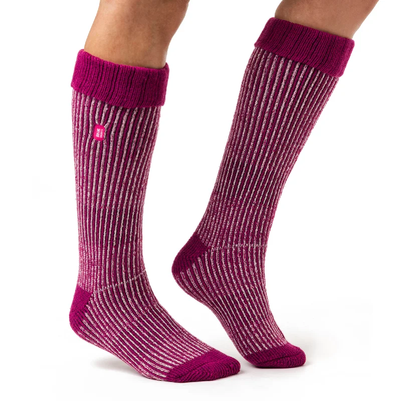 Women's quick - dry socks for water activitiesLadies Original Begonia Long Boot Socks With Turnover Top - Berry & Light Pink