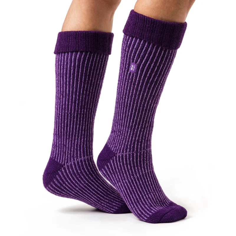 Women's satin - trimmed socks for a touch of eleganceLadies Original Begonia Long Boot Socks With Turnover Top - Purple