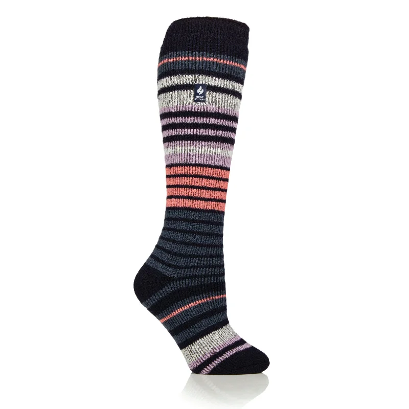 Women's hypoallergenic socks for sensitive skinLadies Original Long Ski & Snow Sports Fine Stripe Socks - Navy & Blue Sapphire