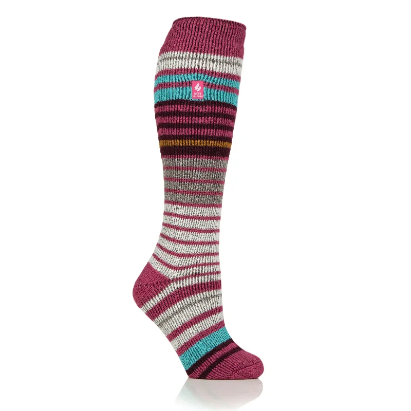 Women's sheer over - the - knee socks for a sexy appealLadies Original Long Ski & Snow Sports Fine Stripe Socks - Raspberry & Cabernet