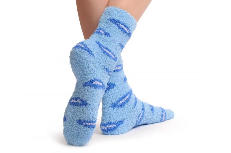 Women's thigh - high socks in a fishnet patternLight Blue With Dark Blue Lips Luxury Soft Feather Touch Bed Lounge