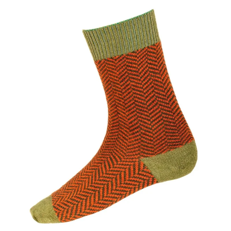 Women's cushioned sole socks for shock absorptionMen's Herringbone Socks - Moss Green