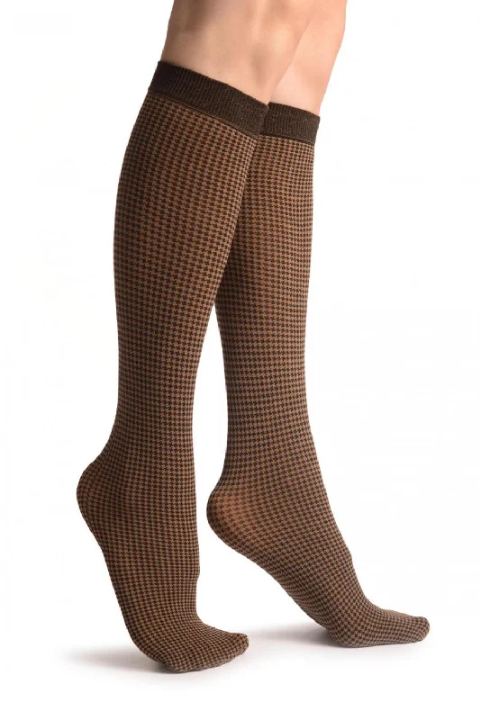 Women's silk - lined socks for a luxurious feelMocha & Black Dogtooth Socks Knee High