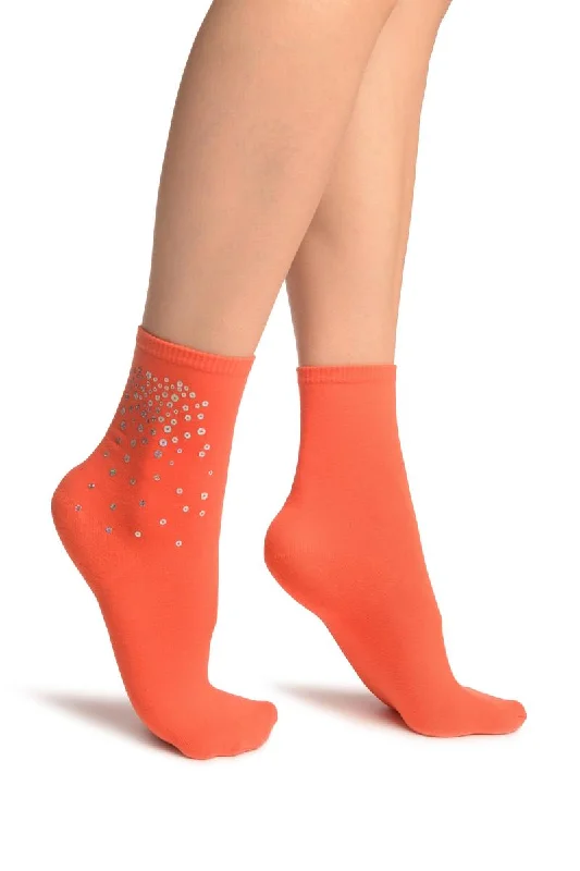 Women's ribbed knee - high socks for a classic lookOrange Sequin Embellished Ankle High Socks