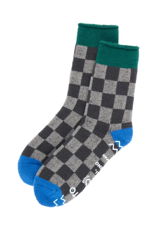 Women's arch - support socks for better comfortROTOTO Pile Room Checkerboard Socks - Charcoal / Dark Green / Blue