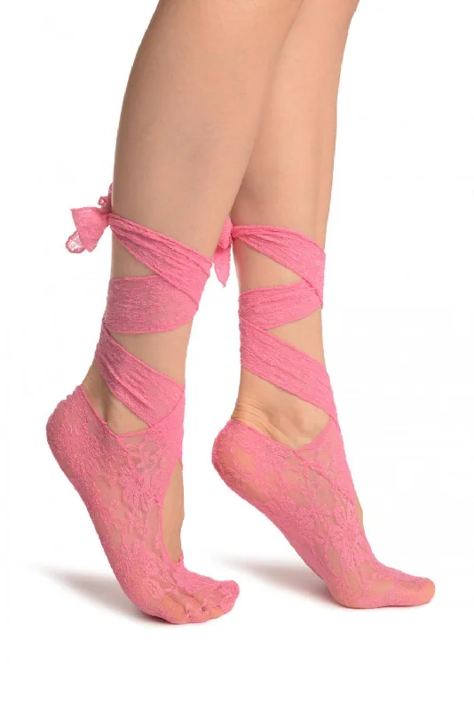 Women's leather - look socks for an edgy stylePink Stretch Lace Ballet Pointe Footies