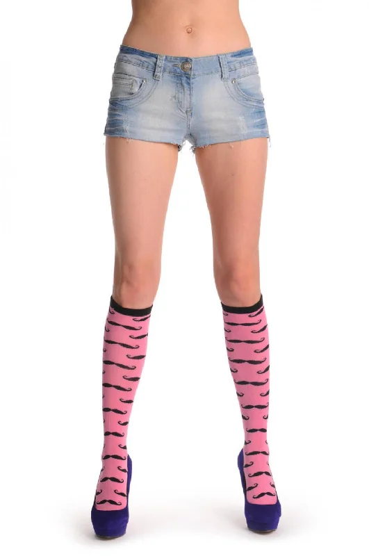 Women's nylon - reinforced socks for durabilityPink With Black Moustaches