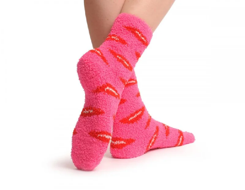 Women's silk - lined socks for a luxurious feelPink With Red Lips Luxury Soft Feather Touch Bed Lounge Socks