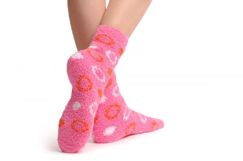 Women's cable - knit ankle socks for a cozy stylePink With White & Red Circles Luxury Soft Feather Touch Bed Lounge Socks