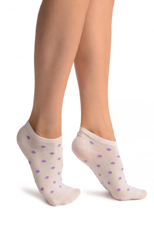 Women's crew socks with a polka - dot printPurple Polka Dot On White Footies Socks