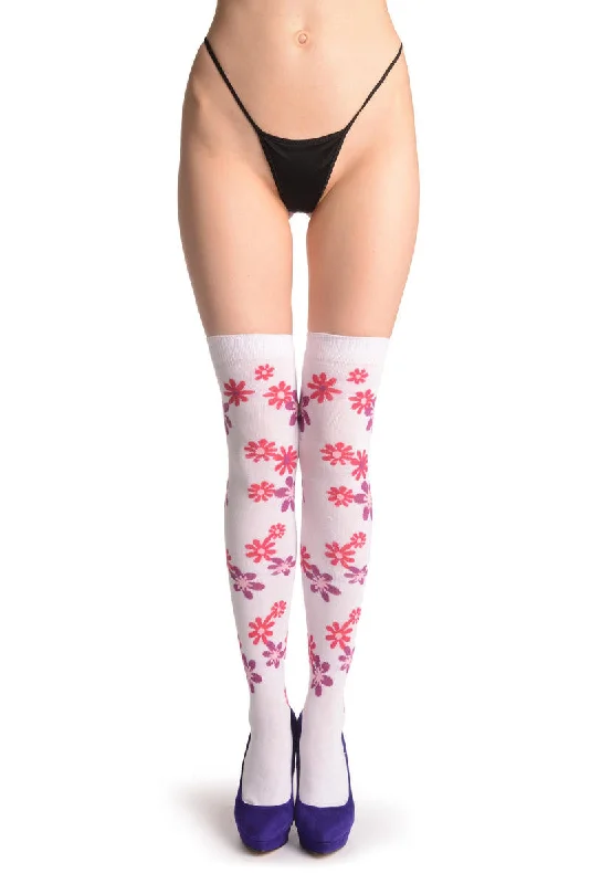 Women's cushioned sole socks for shock absorptionPurple & Red Flowers On White