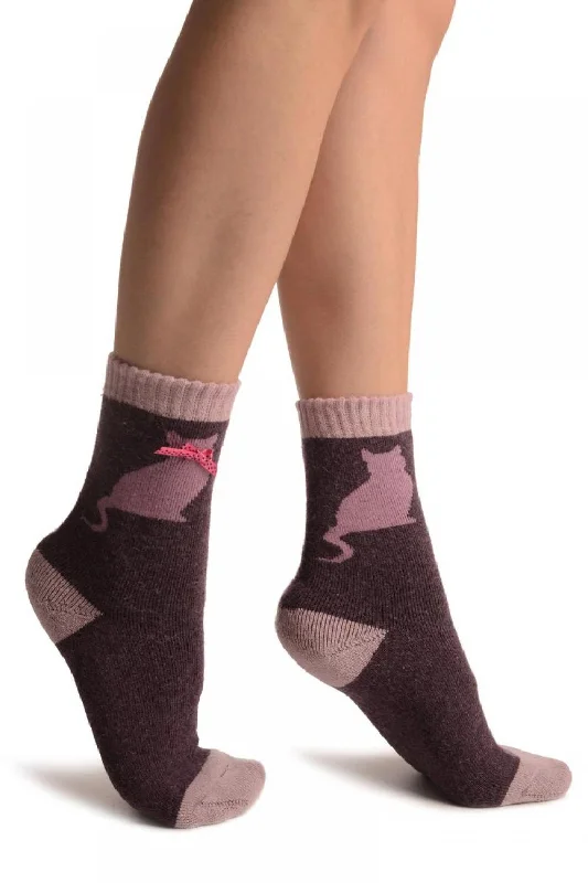 Women's compression socks for improved circulationPurple With Cute Cat & Satin Bow Angora Ankle High Socks