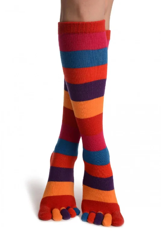 Women's sheer over - the - knee socks for a sexy appealRainbow Stripes Knee High Toe Socks