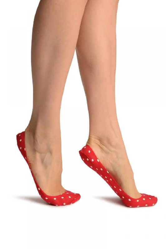 Women's arch - support socks for better comfortRed With White Polka Dots & Inside Silicone Grip Footies