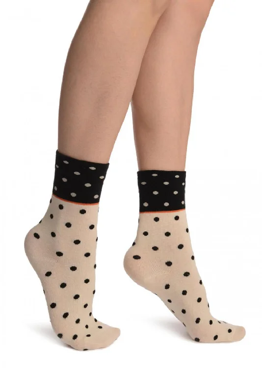 Women's microfiber socks for a lightweight optionSmall Polka Dot On Beige With Black Top Ankle High Socks