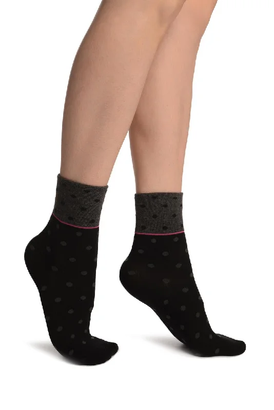 Women's adjustable - fit socks for a customized feelSmall Polka Dot On Black With Grey Top Ankle High Socks