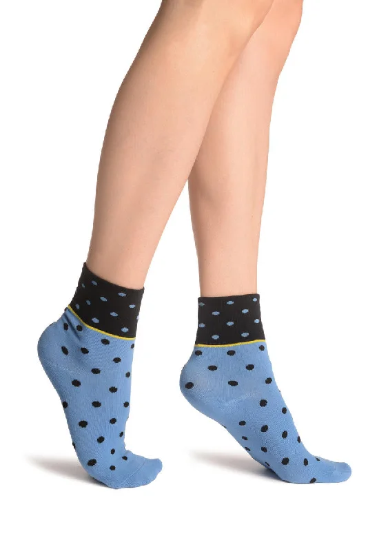 Women's compression socks for improved circulationSmall Polka Dot On Blue With Black Top Ankle High Socks