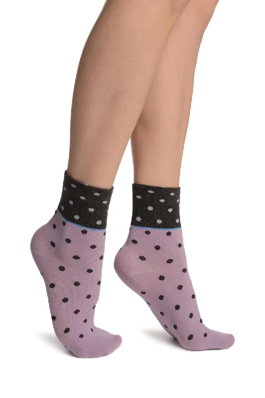 Women's thermal socks for cold weatherSmall Polka Dot On Lilac With Grey Top Ankle High Socks