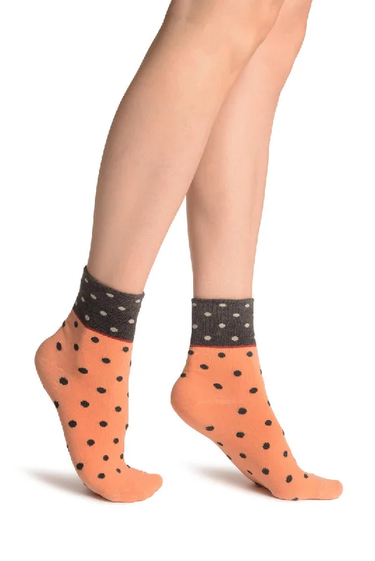 Women's microfiber socks for a lightweight optionSmall Polka Dot On Salmon Pink With Black Top Ankle High Socks