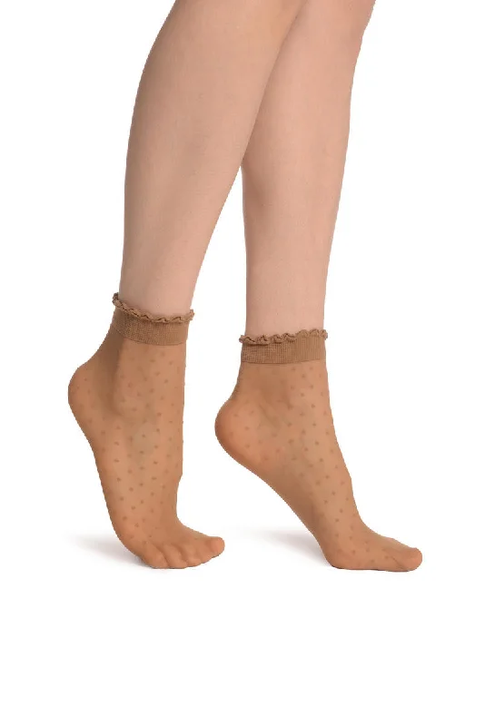 Women's over - the - calf socks with a stripe designSmall Polka Dots And Rounded Trim Top Beige Socks Ankle High 15 Den