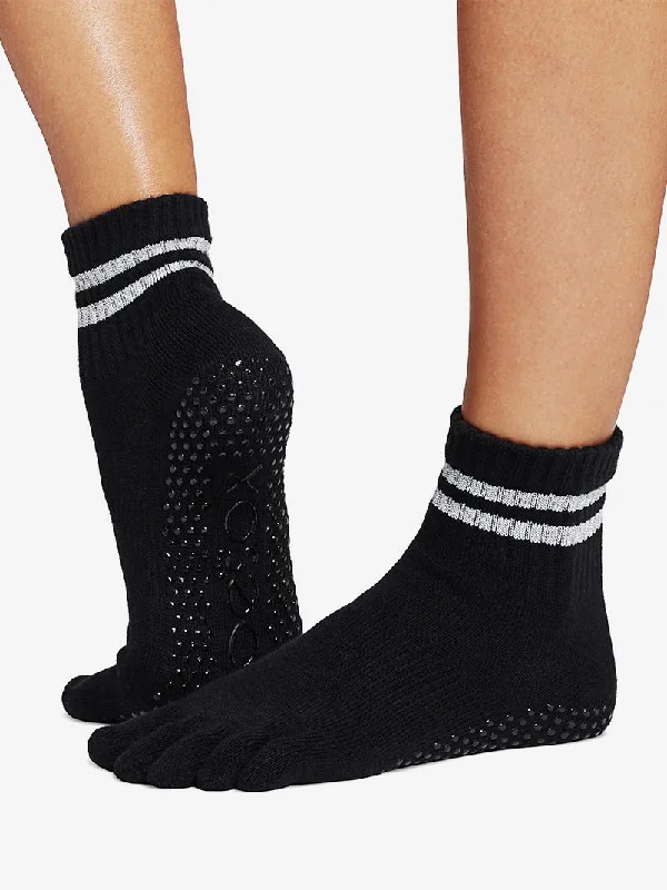 Women's satin - trimmed socks for a touch of eleganceToeSox Full Toe Melody Grip Socks - Silver Stripe