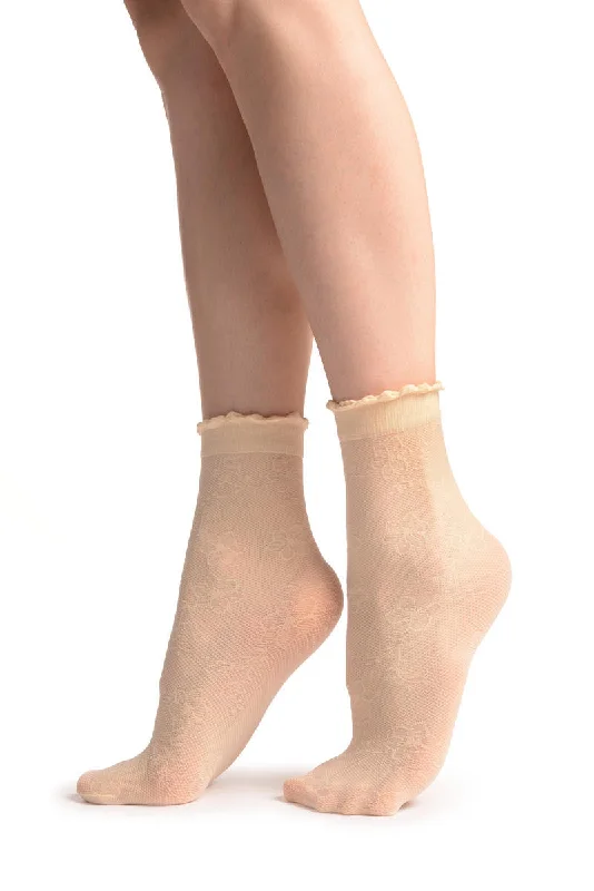 Women's microfiber socks for a lightweight optionViola Flowers On Cream Mesh Socks Ankle High