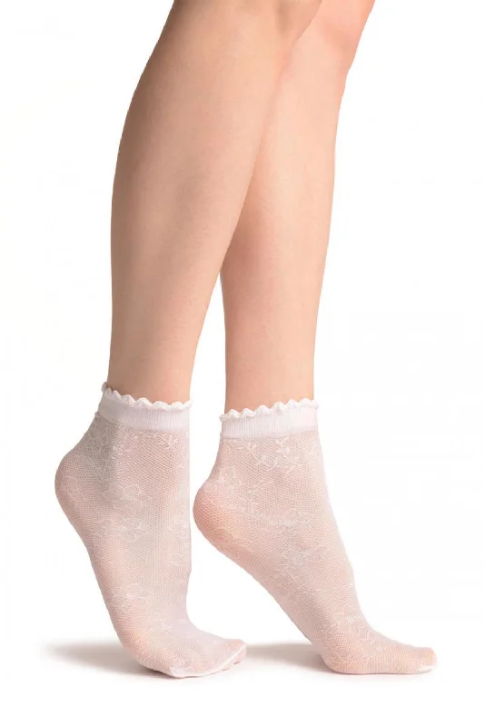 Women's thigh - high socks in a fishnet patternViola Flowers On White Mesh Socks Ankle High