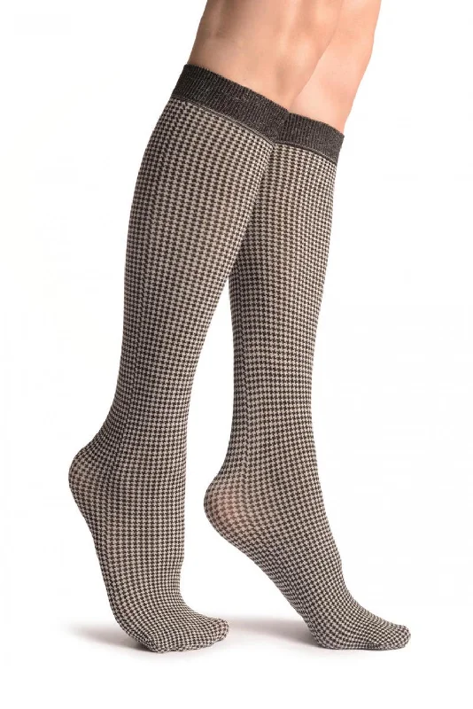 Women's over - the - calf socks with a stripe designWhite & Black Dogtooth Socks Knee High