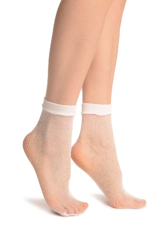 Women's quick - dry socks for water activitiesWhite Fishnet Ankle High Socks