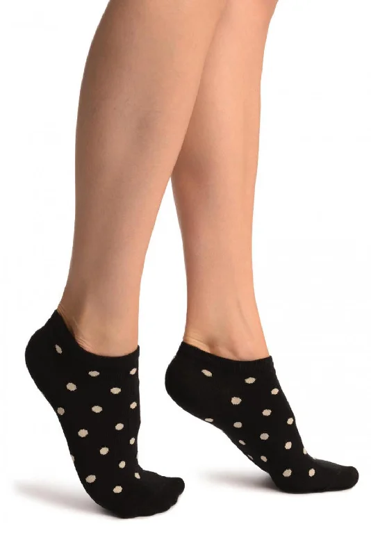 Women's sheer over - the - knee socks for a sexy appealWhite Polka Dot On Black Footies Socks