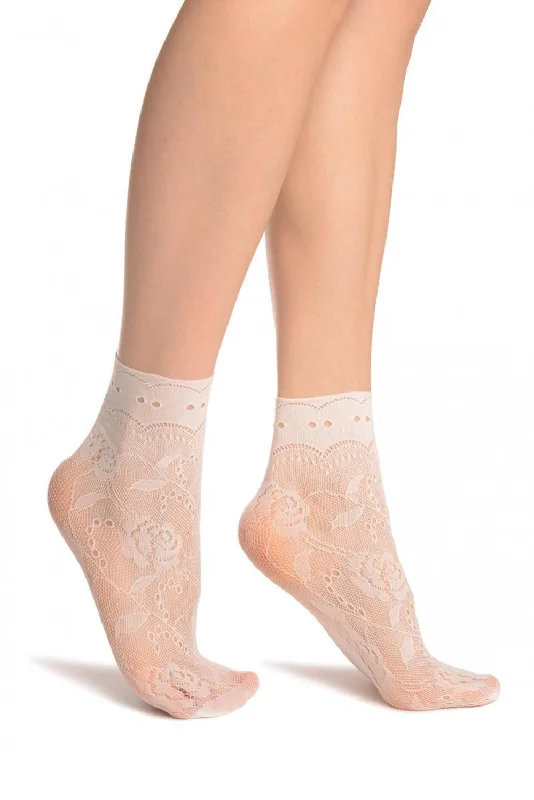 Women's hypoallergenic socks for sensitive skinWhite Roses Lace With Comfort Top Ankle High Socks