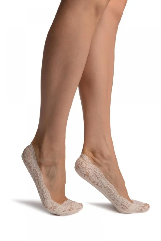 Women's spandex - infused socks for stretchWhite Stretchy Lace With Silicon Inner Stripe & Bottom Footies