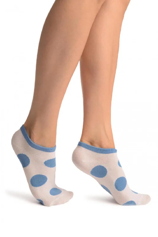 Women's wool - rich socks for winter warmthWhite With Large Blue Polka Dot Footies Socks