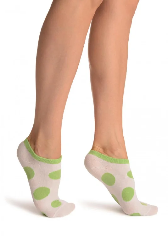 Women's wool - rich socks for winter warmthWhite With Large Green Polka Dot Footies Socks