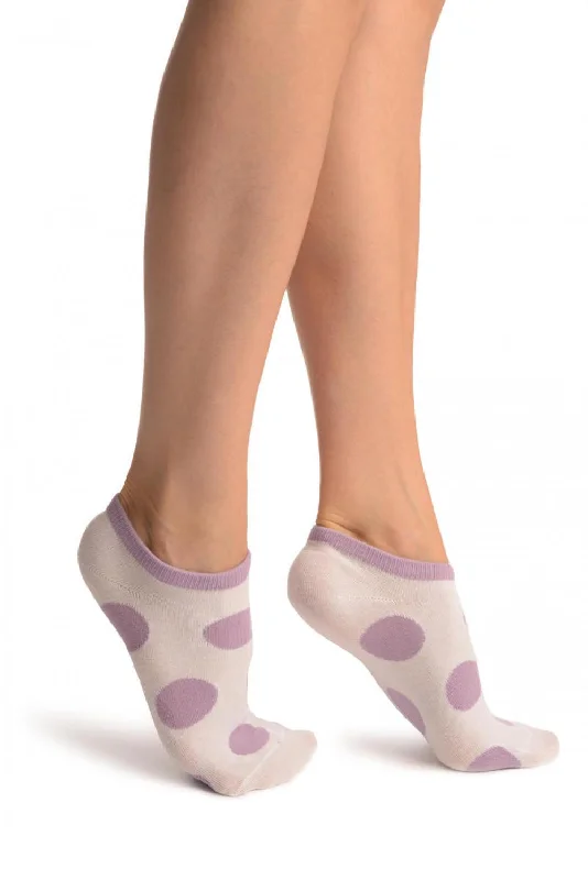 Women's non - slip socks for safetyWhite With Large Purple Polka Dot Footies Socks