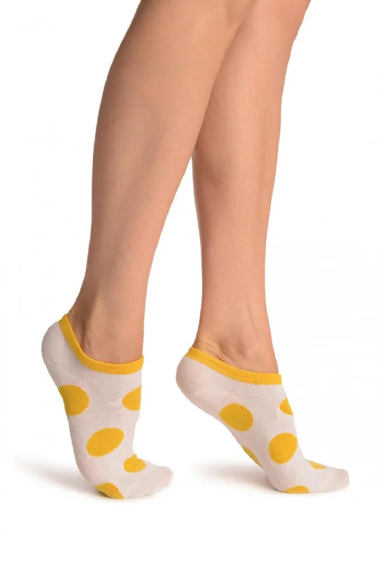 Women's thigh - high socks in a fishnet patternWhite With Large Yellow Polka Dot Footies Socks