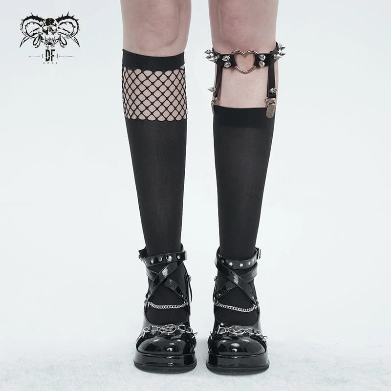 Women's wool - rich socks for winter warmthWomen's Punk Asymmetrical Mesh Splice Socks with Garter